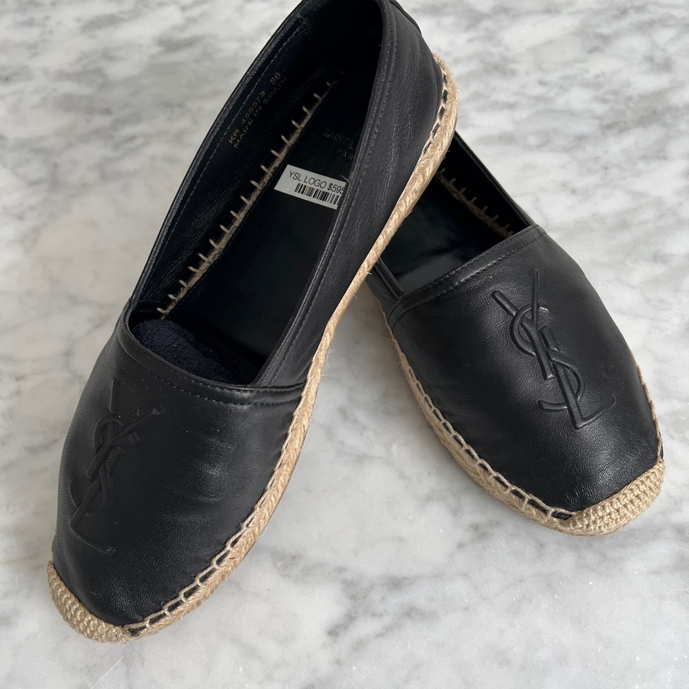 Saint Laurent Black Leather Espadrilles sz 38 - Picture 3 of 6